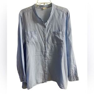 Eileen Fisher Sky Blue Casual Button Down Shirt linen Large